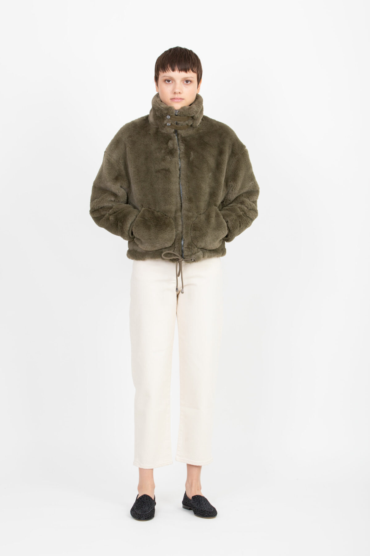 morea-khaki-faux-fur-jacket-high-neck-berenice-matchboxathens