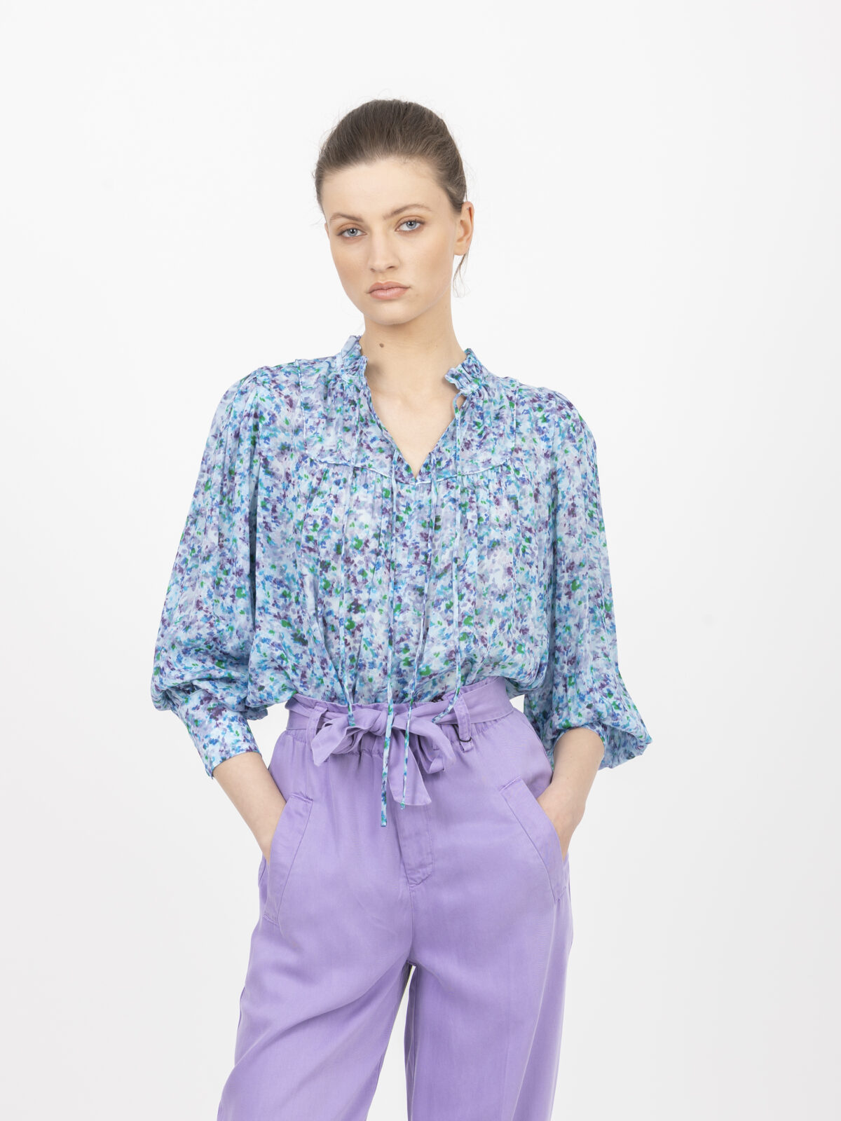 lila-turquoise-blouse-abstarct-fluid-viscose-puffy-suncoo-matchboxathens