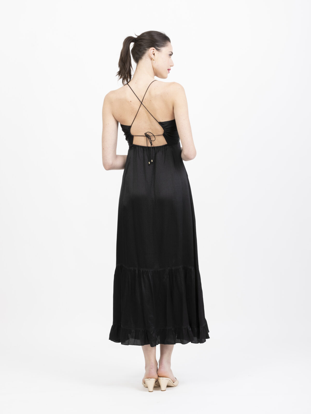 alexandra-black-silk-dress-flowing-strings-bare-back-vanessa-bruno-matchboxathens