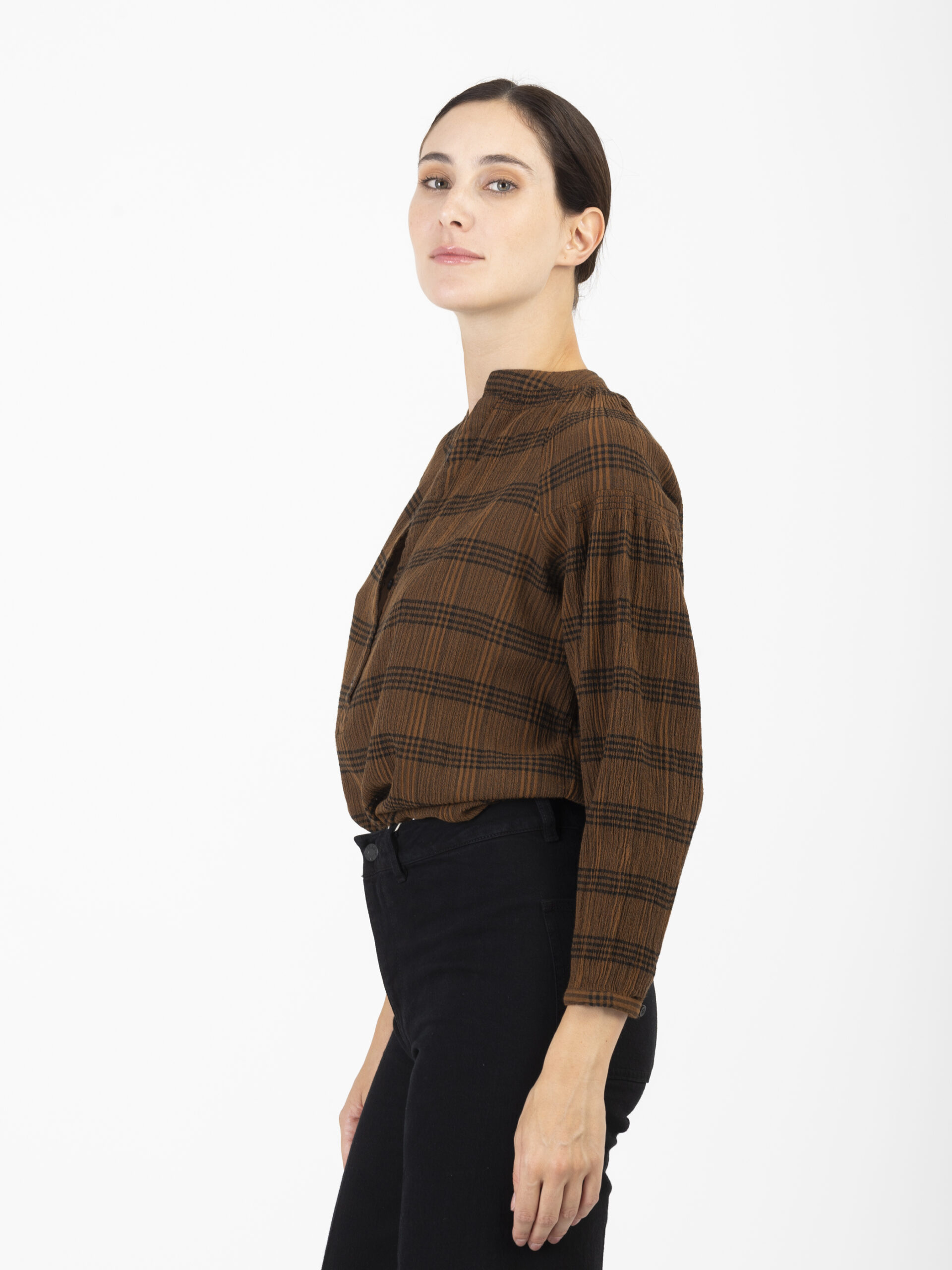 nipoa-cotton-blouse-oversized-checked-brown-vanessa-bruno-matchboxathens