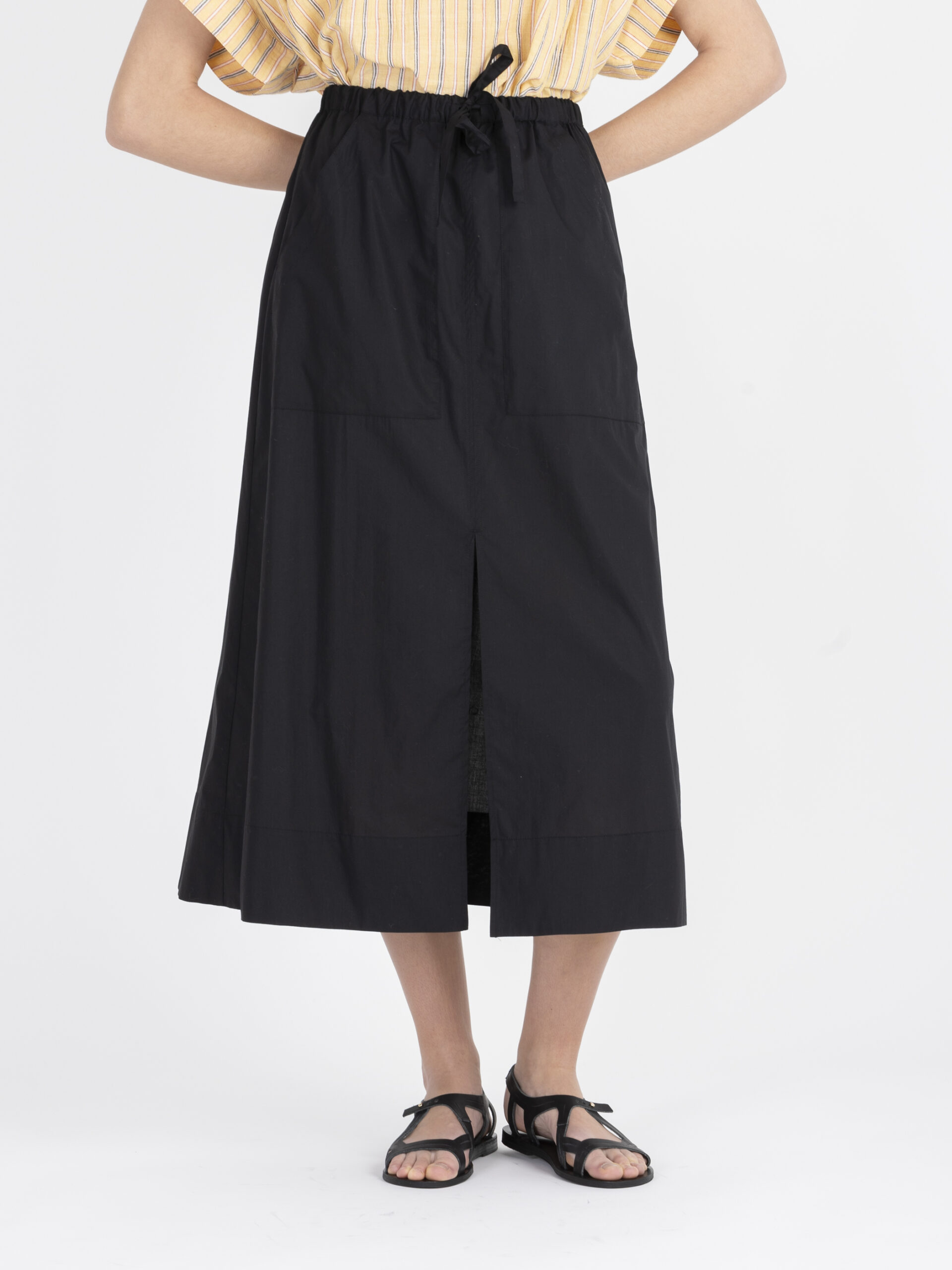 agadir-black-cotton-popline-skirt-maxi-slit-elastic-band-soeur-matchboxathens