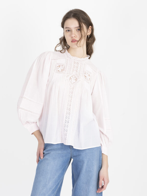 calin-powder-pink-blouse-lace-pleated-puffy-sleeves-cotton-romantic-victorian-vanessa-bruno-matchboxathens