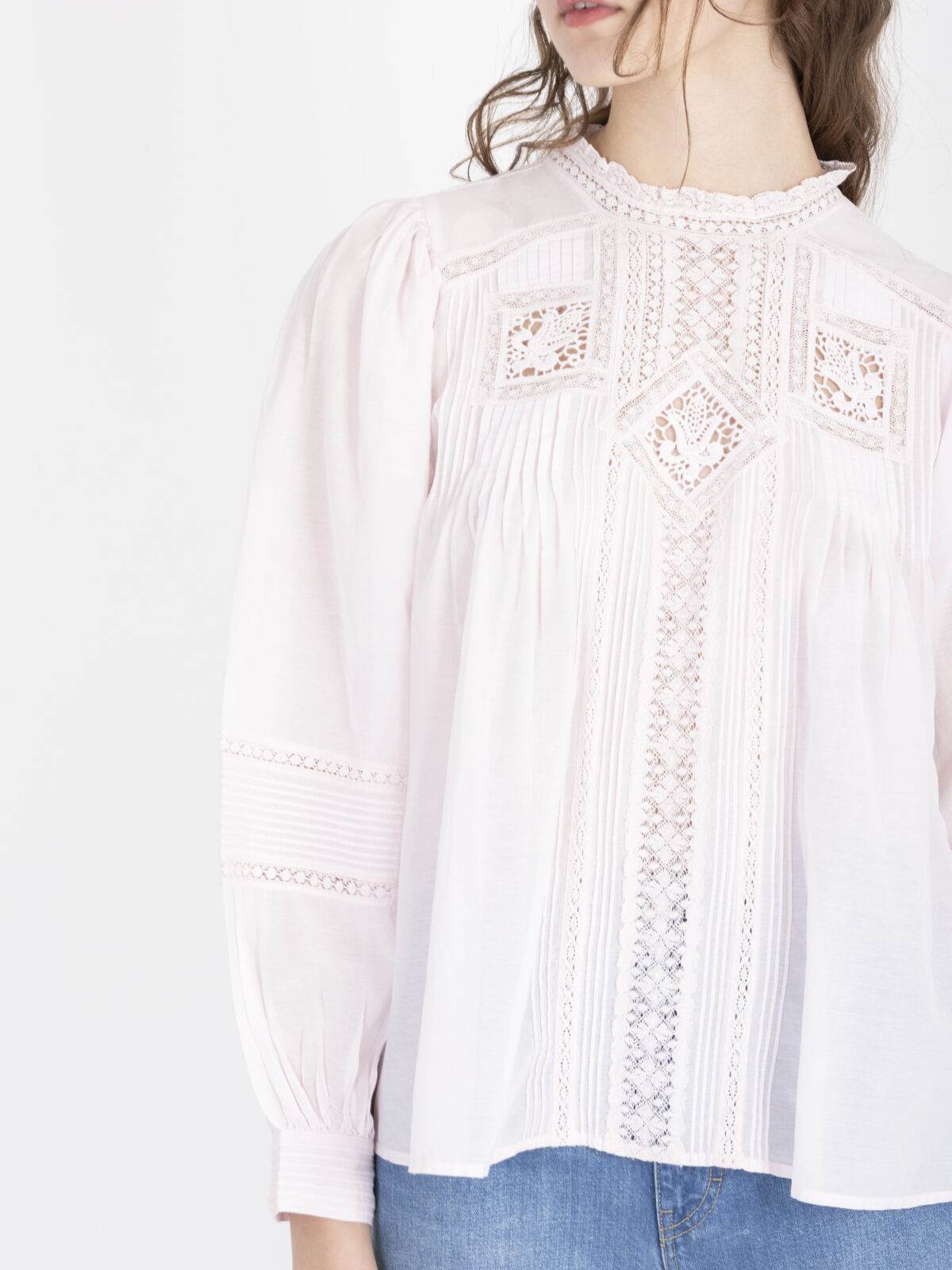 calin-powder-pink-blouse-lace-pleated-puffy-sleeves-cotton-romantic-victorian-vanessa-bruno-matchboxathens