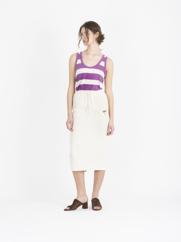 tirabay-ecru-denim-cotton-skirt-midi-straight-elastiacated waist-american-vintage-matchboxathens