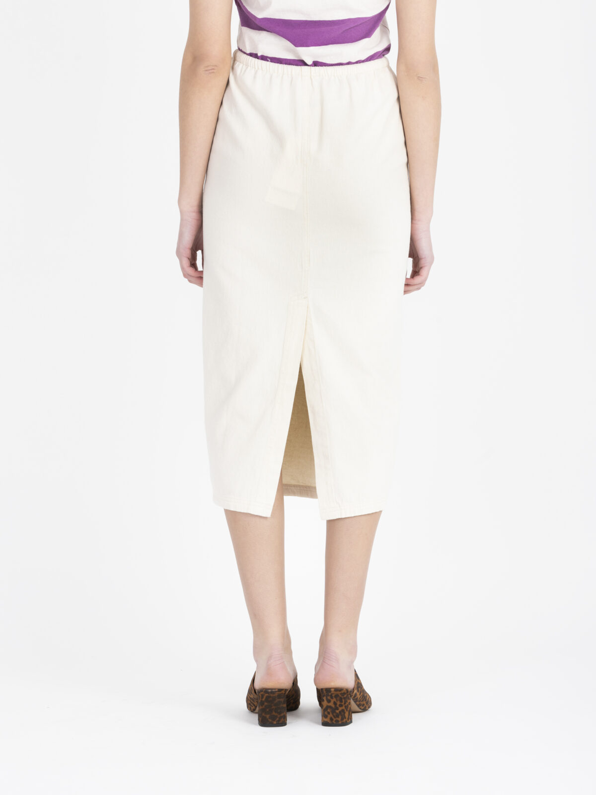 tirabay-ecru-denim-cotton-skirt-midi-straight-elastiacated waist-american-vintage-matchboxathens