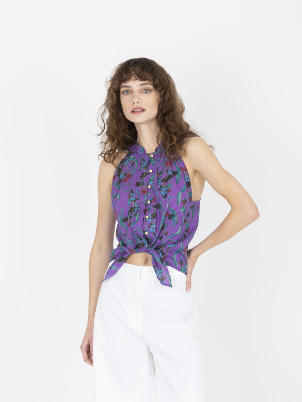 tonka-purple-smack-sleeveless-top-pleated-buttons-handmade-bronze-kimale-limited-collection-greek-designers-matchboxathens