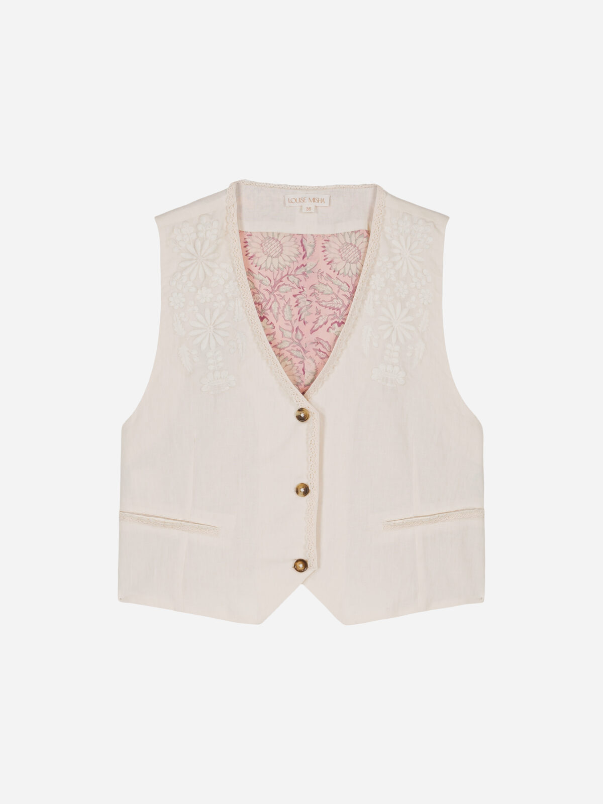 FRANKIE-GILET-cream-vest-linen-cotton-waistcoat-embroideries-lace-louise-misha-matchboxathens