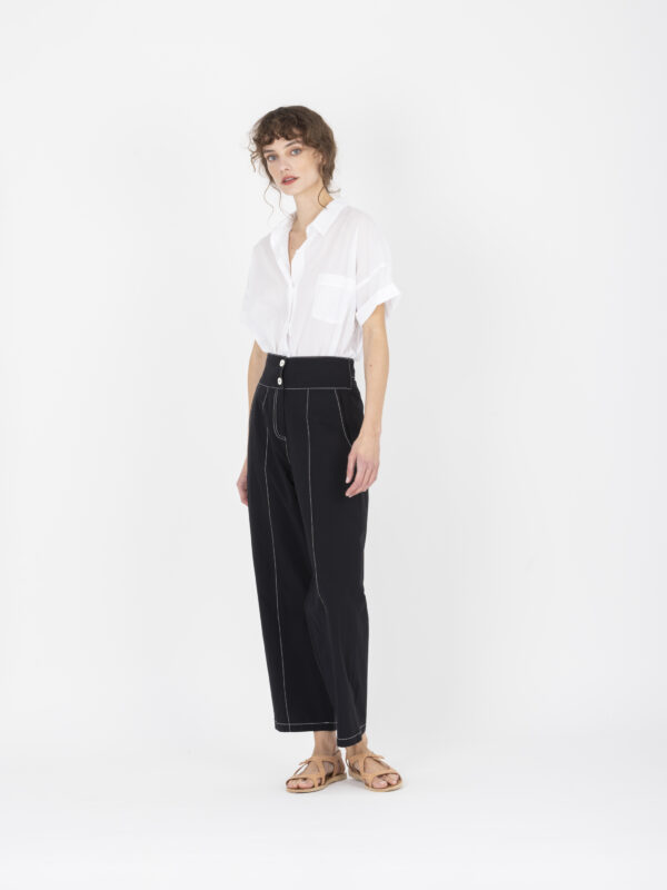 Lupi-black-cotton-pants-high-waisted-topstitching-greek-designers-limited-collection-uniforme-athens-matchboxathens