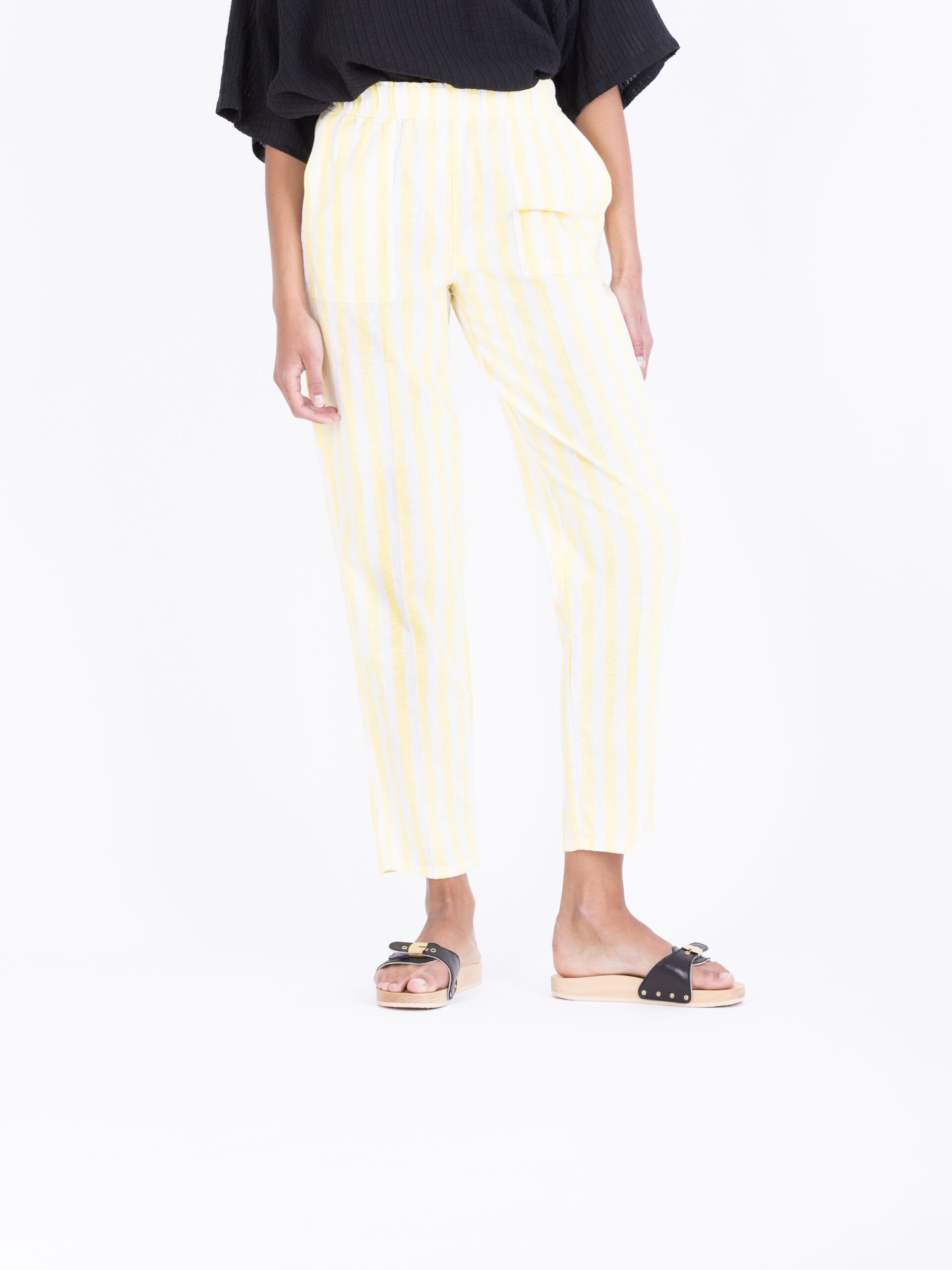 milpa-yellow-stripe-cotton-pants-carrot-elastic-waist-lab-dip-matchboxathens